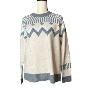 New Market & Spruce Cream Sweater with Gray Stripes and Zigzag Print Size Small